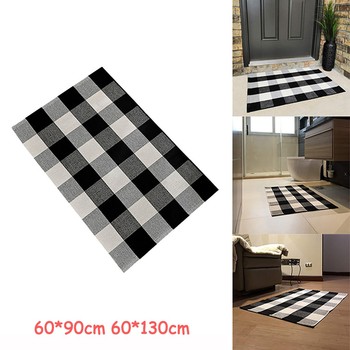 Kitchen Bathroom Cotton Plaid Rugs Black and White Checkered Rug Door Mat Rug Anti Slip Doormats Door Entry Front Door Mats